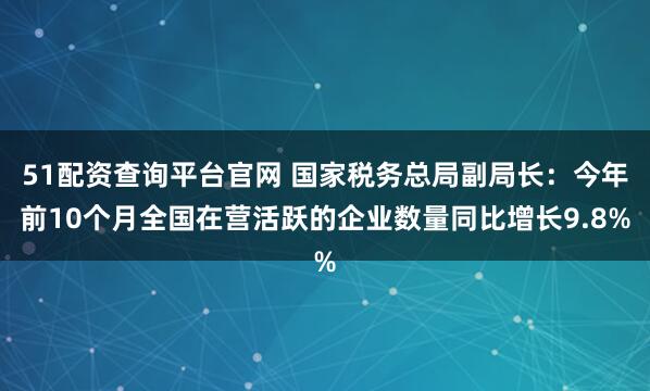 51配资查询平台官网 国家税务总局副局长：今年前10个月全国在营活跃的企业数量同比增长9.8%